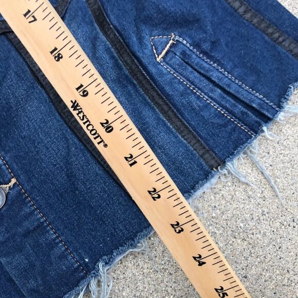 Custom Denim Jean Jacket Women's LARGE Spiked Blue Gothic Rock Coat​​​ - Picture 9 of 9